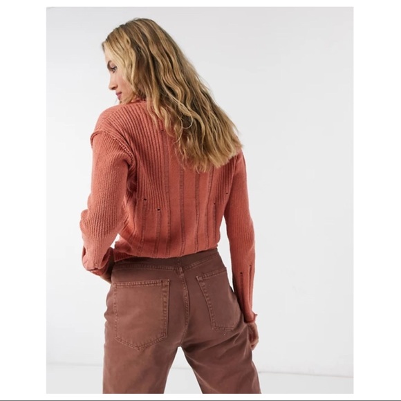 FREE PEOPLE BOHO CARDI LONG SLEEVES RIB KNIT CROP CARDIGAN A3C - Picture 7 of 15